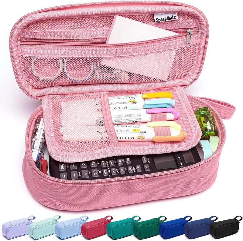 SPACEMATE Pencil Case Pouch Box Bag School Supplies Girls Boys Kids, Cute Preppy Stuff Large Big Capacity Aesthetic Pen Organizer, Back to College Stationary, Rosy Pink, Heavy Duty Canvas, 1800ml - Image 1
